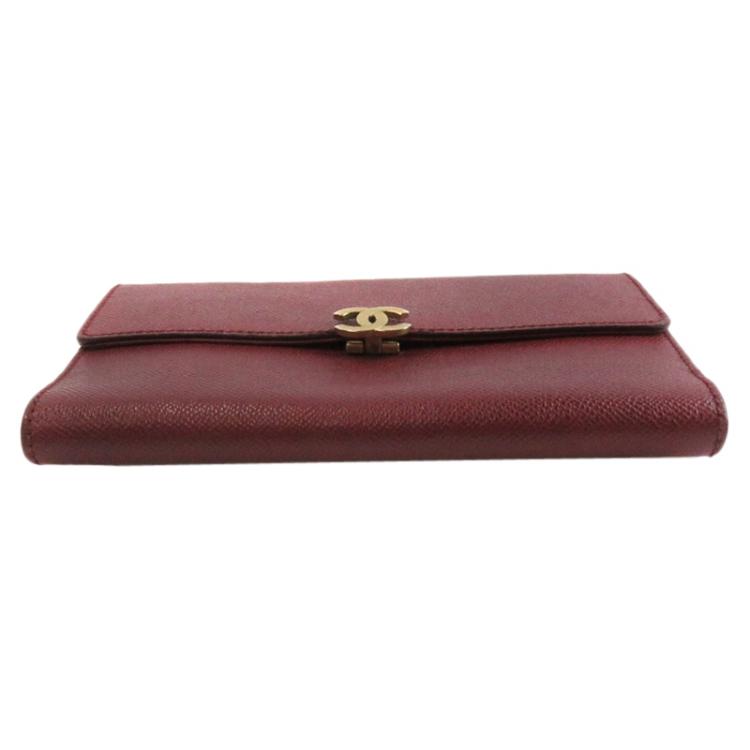 Pre Owned Chanel Burgundy Leather CC Bi-Fold Wallet