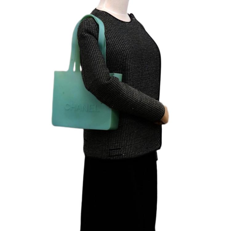 Pre Owned Chanel Turquoise Rubber Shopper Tote