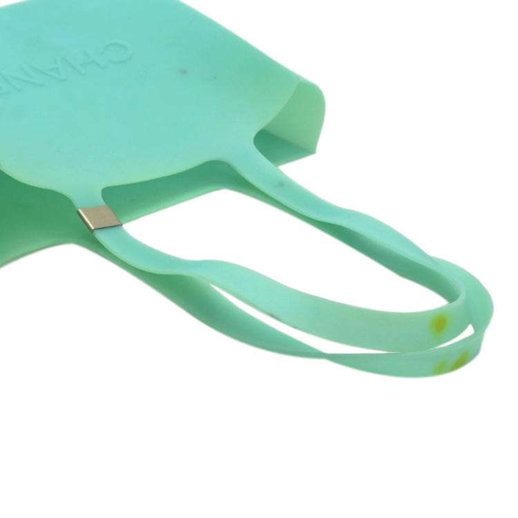 Pre Owned Chanel Turquoise Rubber Shopper Tote