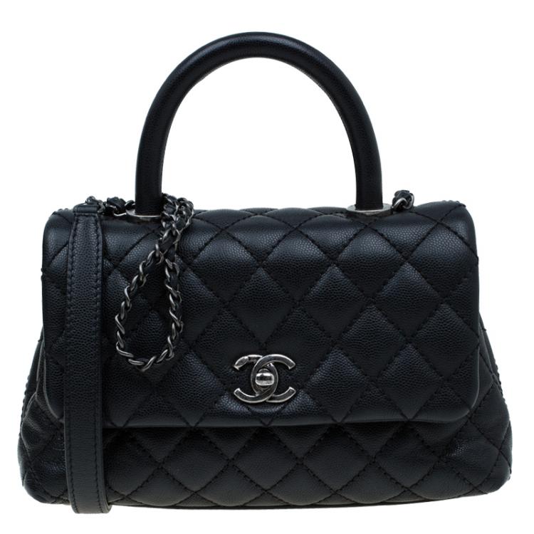 Chanel Black Quilted Caviar Leather Mini Coco Top Handle Bag Chanel