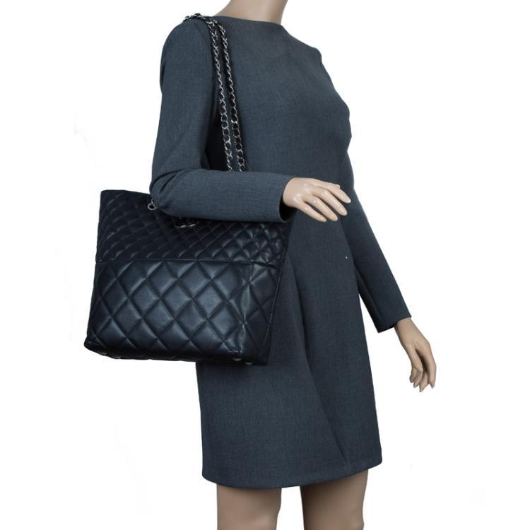 Chanel Black Quilted Calf Skin In The Business North/South Tote
