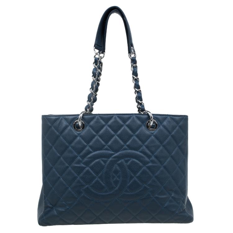 Chanel Navy Blue Quilted Caviar Grand Shopping Tote Chanel