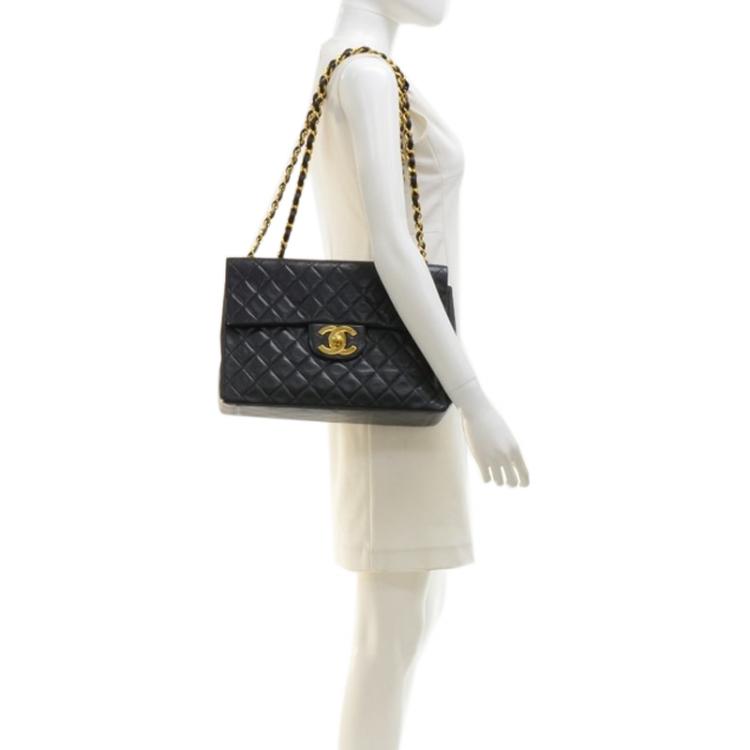 Chanel Black Quilted Lambskin Jumbo XL Vintage Classic Flap Bag