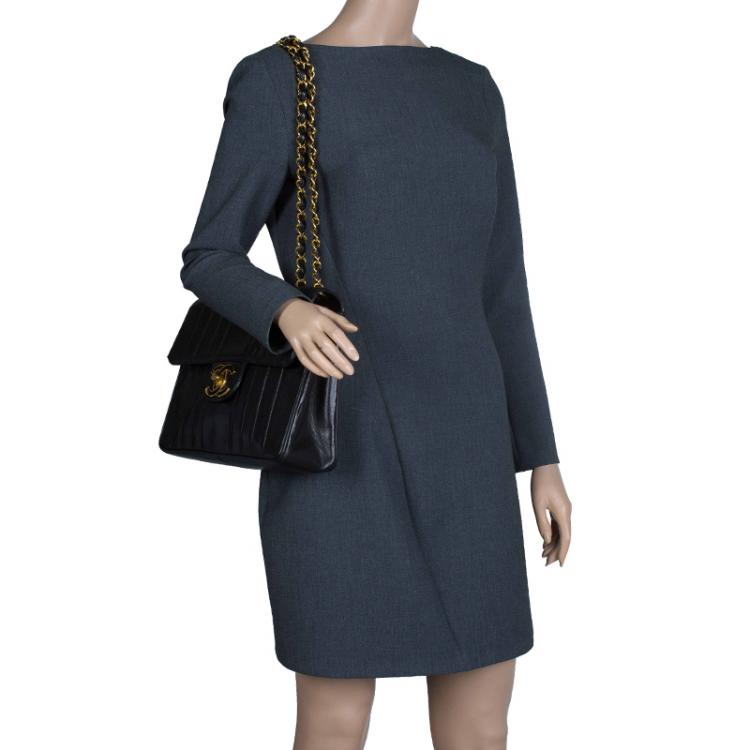 Pre Owned Chanel Black Leather Vintage Maxi Classic Single Flap Bag