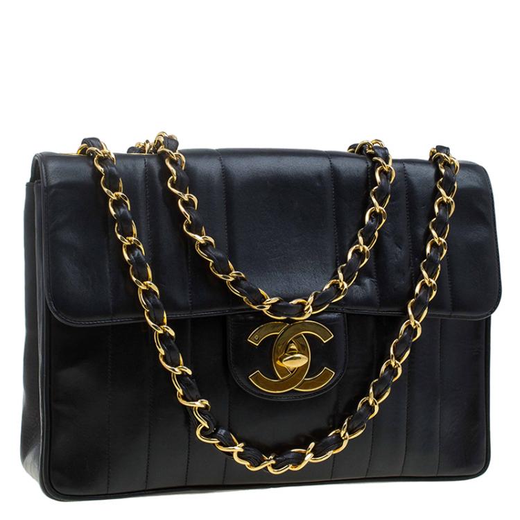 Pre Owned Chanel Black Leather Vintage Maxi Classic Single Flap Bag