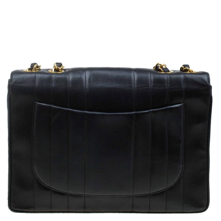 Pre Owned Chanel Black Leather Vintage Maxi Classic Single Flap Bag