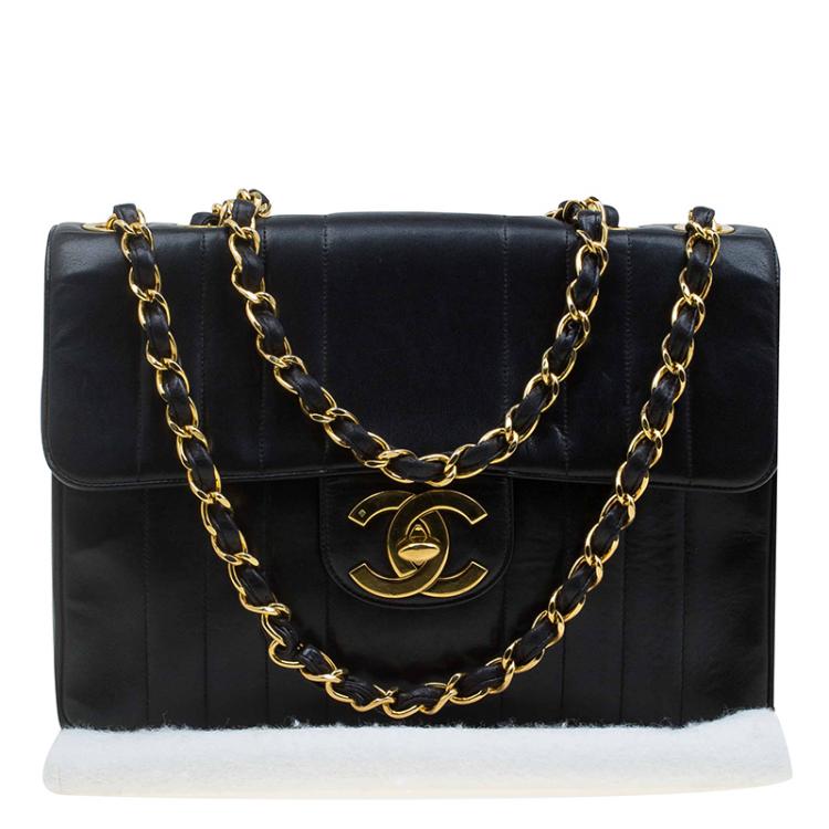 Pre Owned Chanel Black Leather Vintage Maxi Classic Single Flap Bag