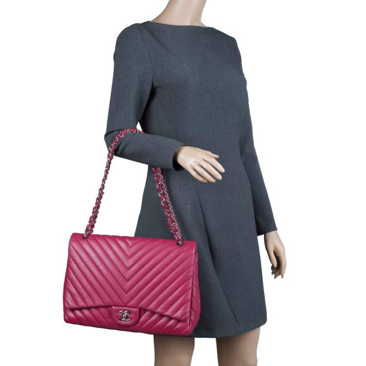 Chanel Pink Chevron Lambskin Medium Flap Bag