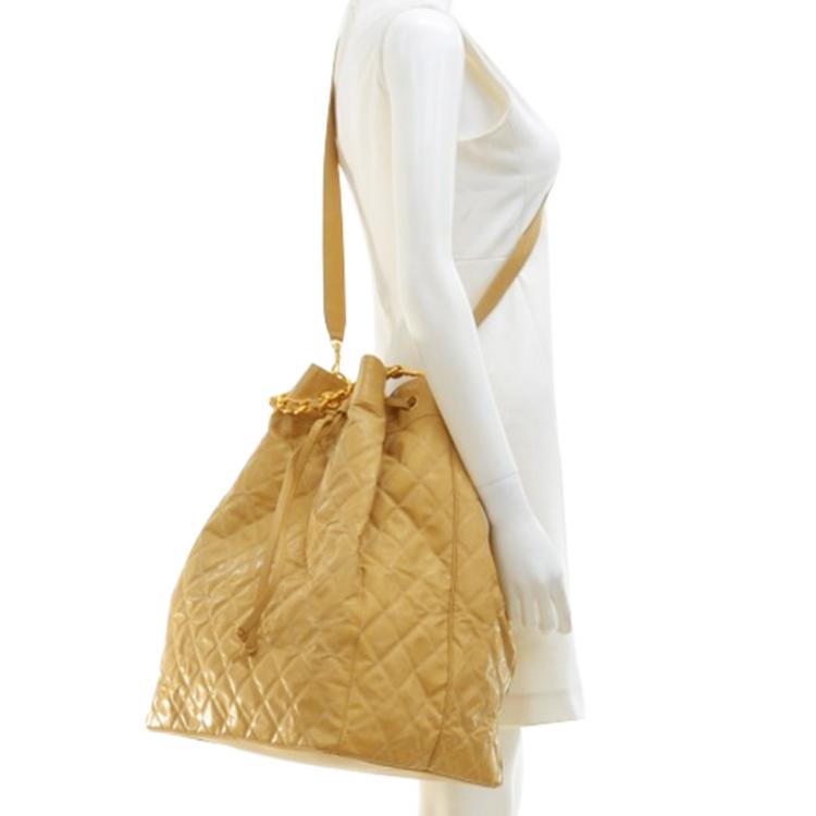 Chanel Beige Quilted Nylon XL Bucket Shoulder Bag Chanel