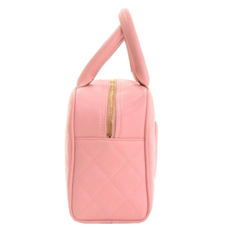 Pre Owned Chanel Pink Quilted Caviar Small CC Bowling Bag