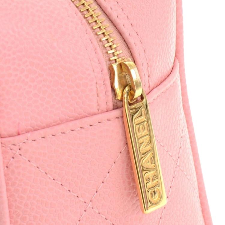 Pre Owned Chanel Pink Quilted Caviar Small CC Bowling Bag