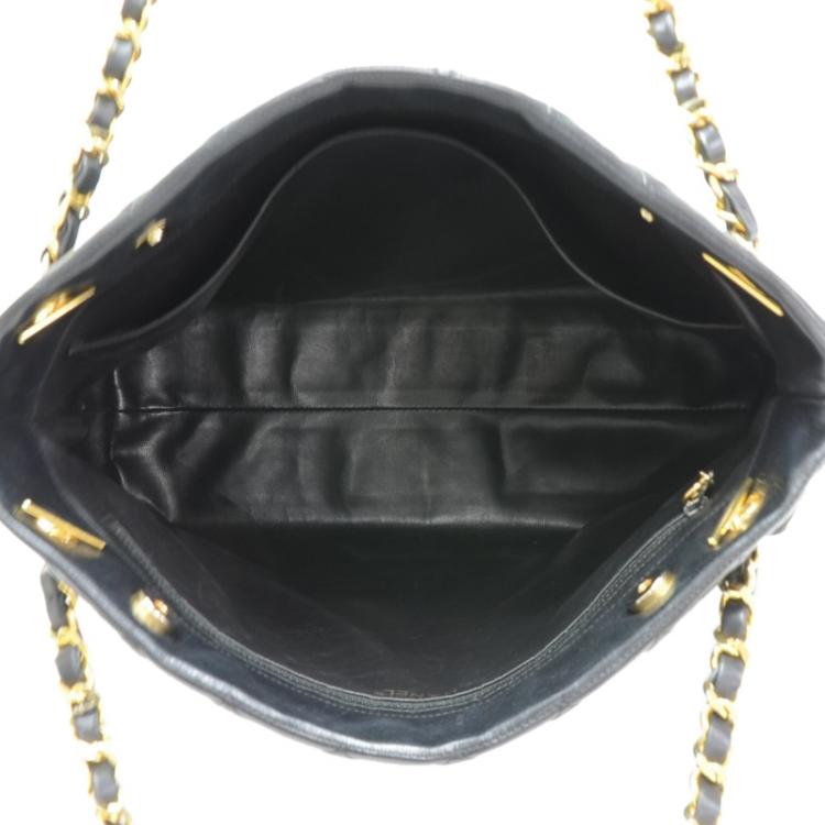 Pre Owned Chanel Black Lambskin Leather Large Flap Shopper Tote