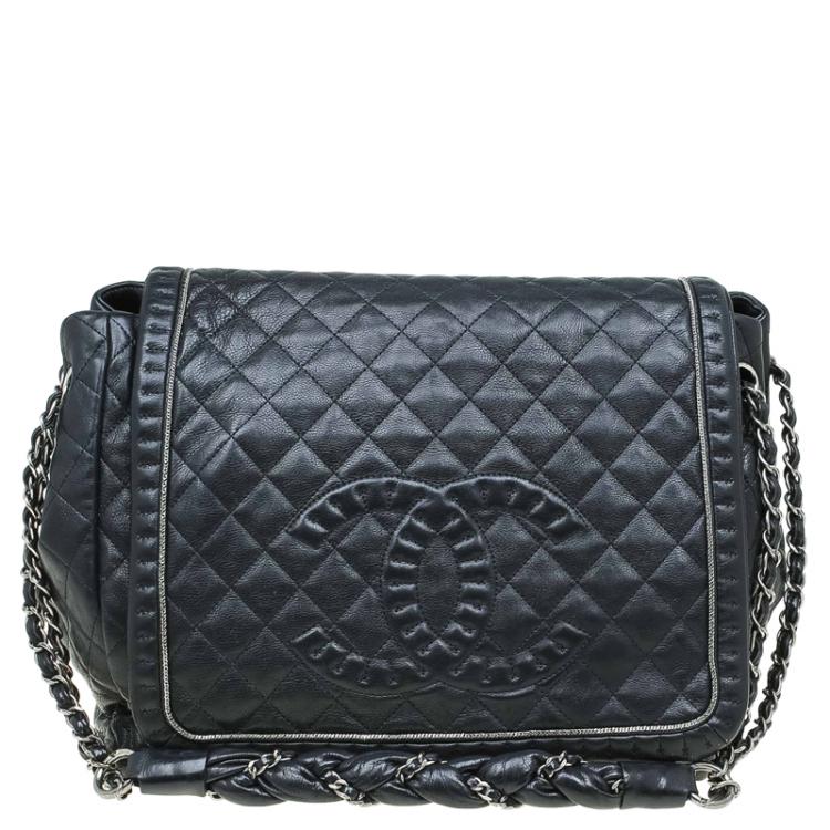 USED Chanel Black Caviar Leather Timeless Large Half Moon Flap Bag AUTHENTIC