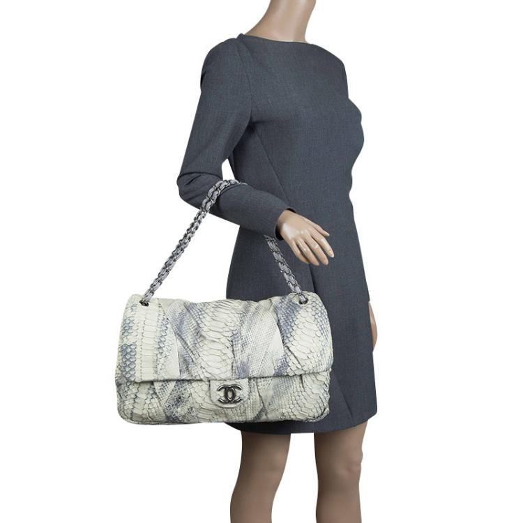 Chanel Cream/Grey Python Jumbo XL Flap Bag Chanel