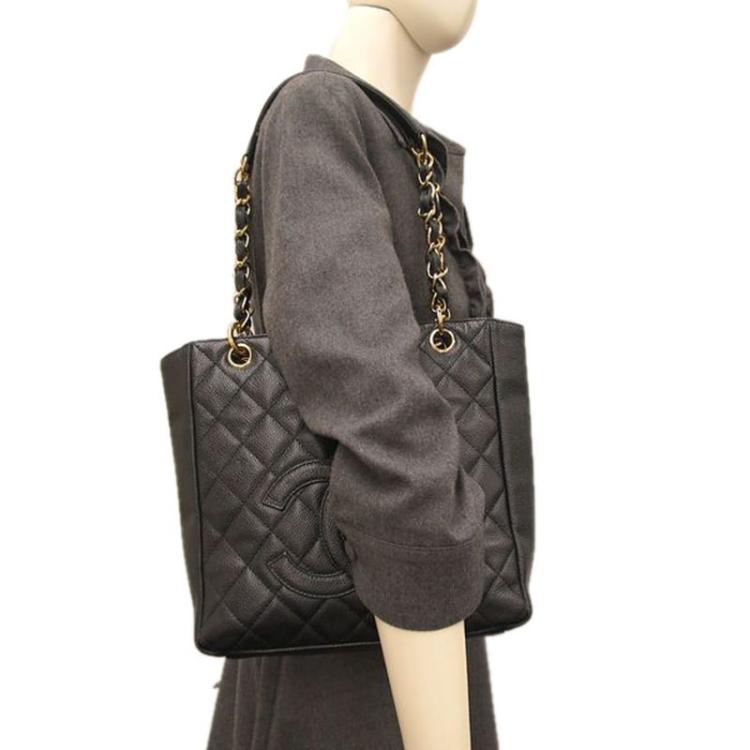 Chanel Black Quilted Caviar Leather Petite Shopping Tote Chanel