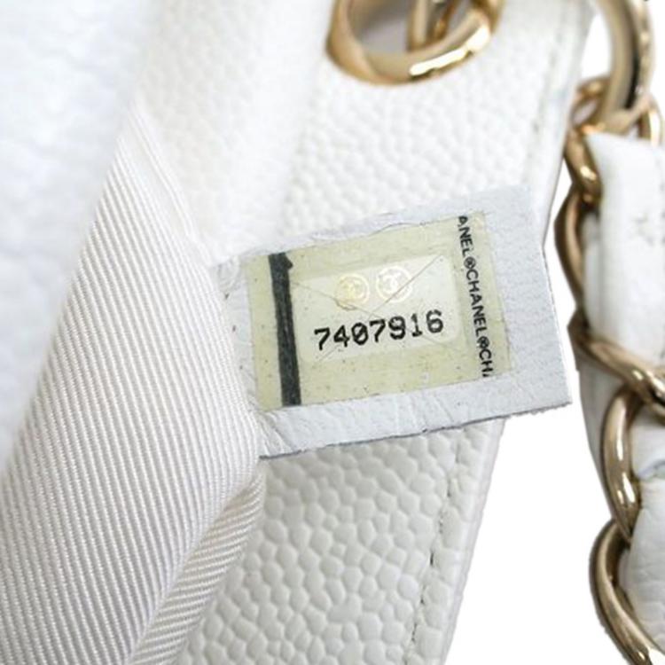Pre Owned Chanel White Quilted Caviar Leather Petite Timeless Shopper Tote