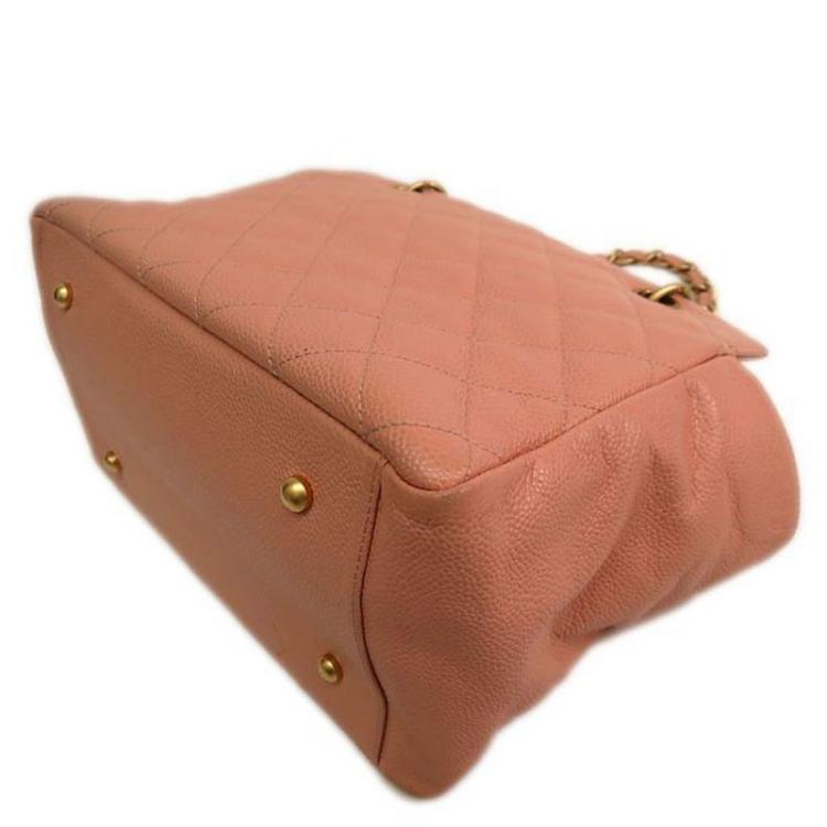 Pre Owned Chanel Pink Quilted Caviar Leather Petite Timeless Shopper Tote