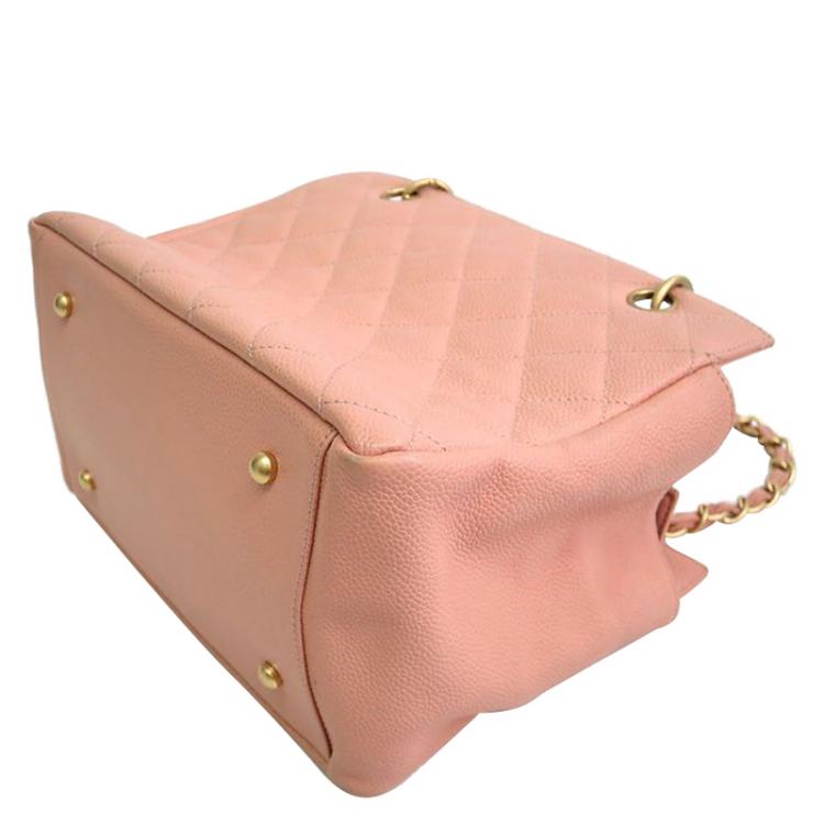 Pre Owned Chanel Pink Quilted Caviar Leather Petite Timeless Shopper Tote