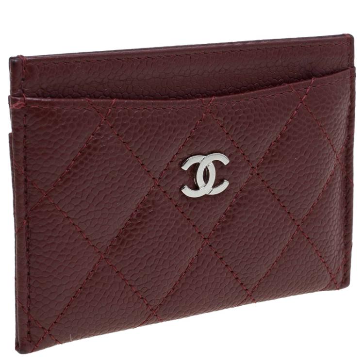 Chanel Burgundy Quilted Caviar Leather Classic Card Holder Chanel