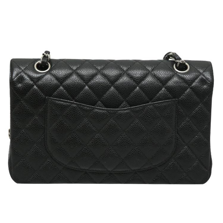 Pre Owned Chanel Black Quilted Caviar Classic Medium Single Flap Bag