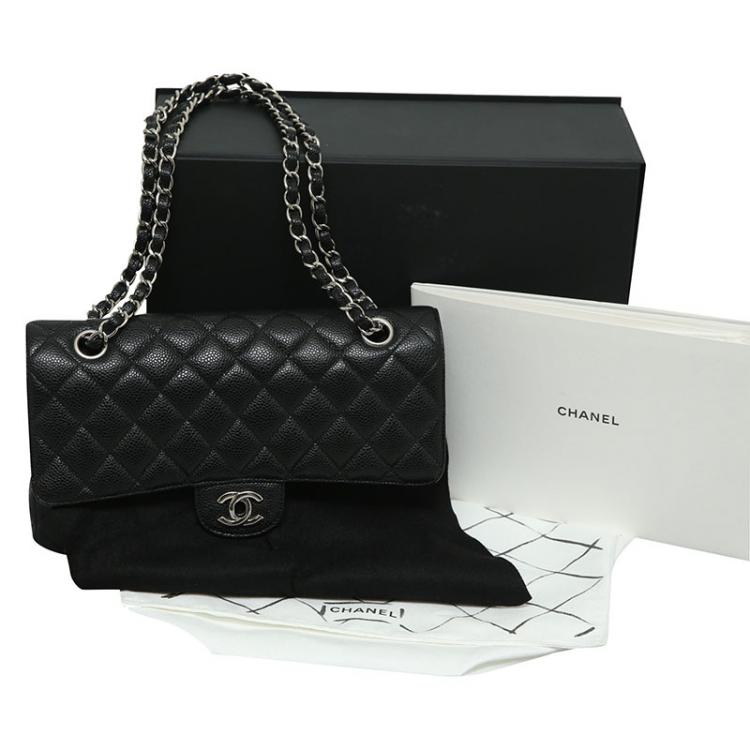 Pre Owned Chanel Black Quilted Caviar Classic Medium Single Flap Bag