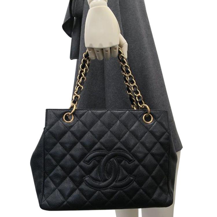 Petite shopping tote leather handbag Chanel Black in Leather