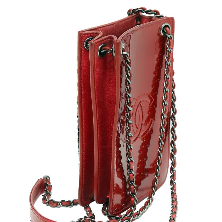 Chanel Red Patent Leather CC Phone Holder Crossbody Bag