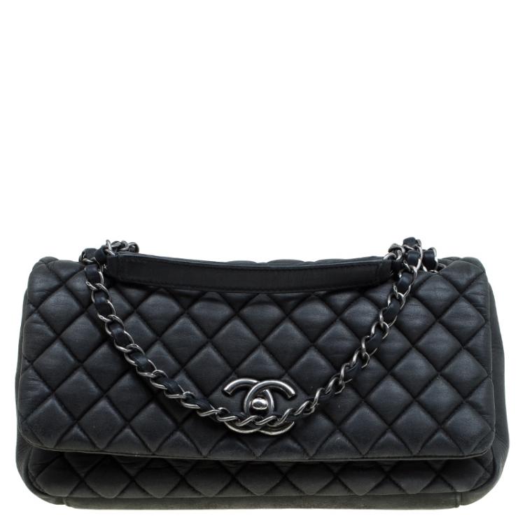 Chanel Iridescent CC Black Calfskin Quilted Large Bubble Flap Bag