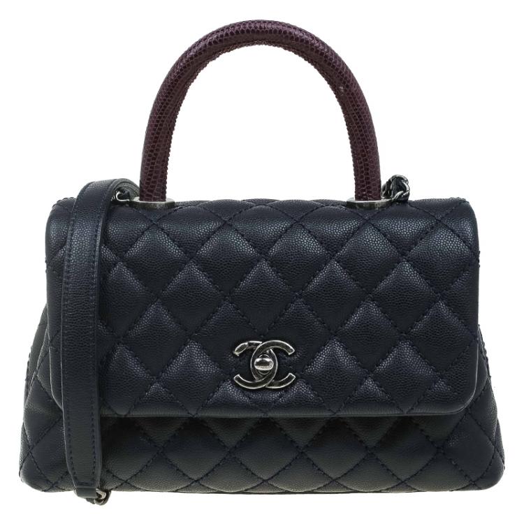 Chanel Navy Blue Quilted Caviar Leather Small Lizard Handle Coco Flap Bag  Chanel | The Luxury Closet