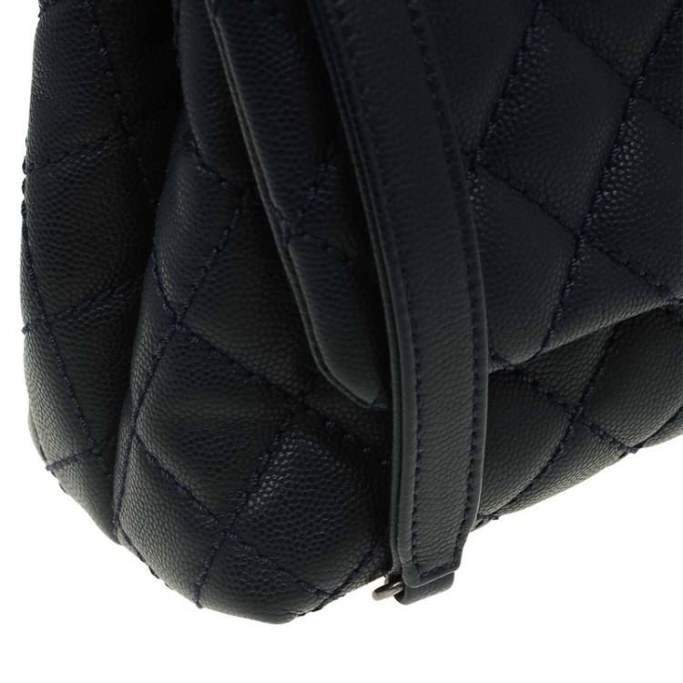 مملوكة مسبقًا Chanel Navy Blue Quilted Caviar Leather Small Lizard Handle Coco Flap Bag