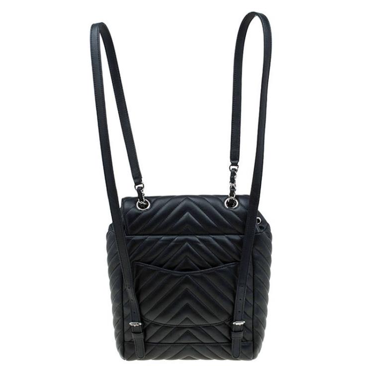 Pre Owned Chanel Black Chevron Leather Classic Backpack 
