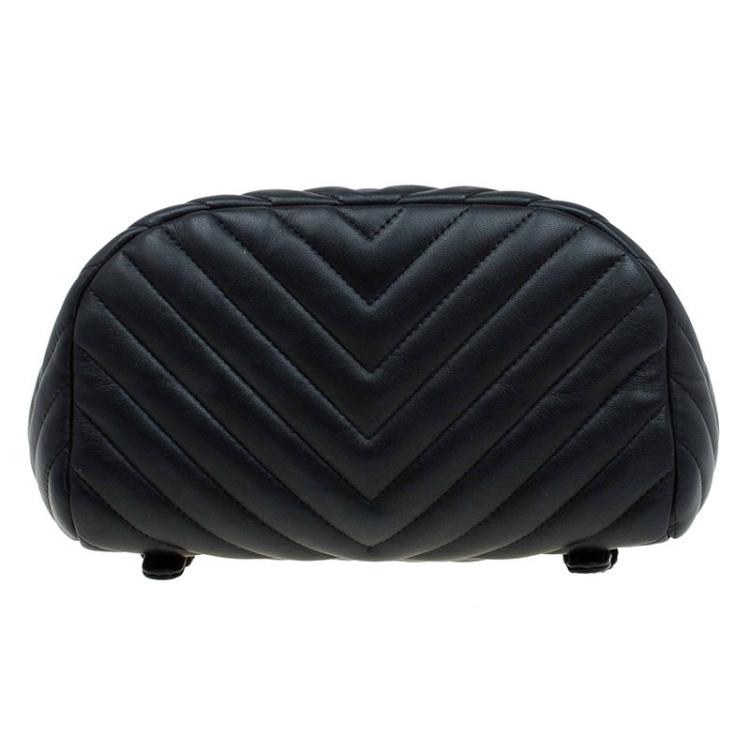 Pre Owned Chanel Black Chevron Leather Classic Backpack 