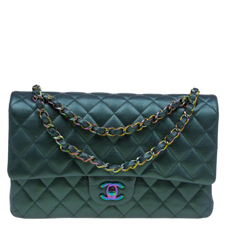 Chanel Metallic Green Quilted Leather Medium Classic Double Flap Bag Chanel