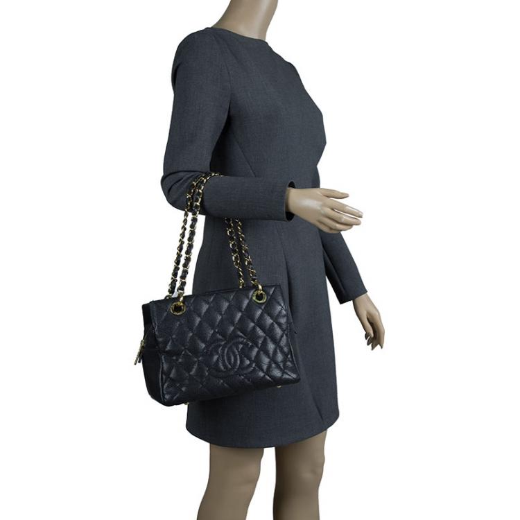 Chanel Black Quilted Caviar Leather Petite Timeless Shopper Tote Chanel