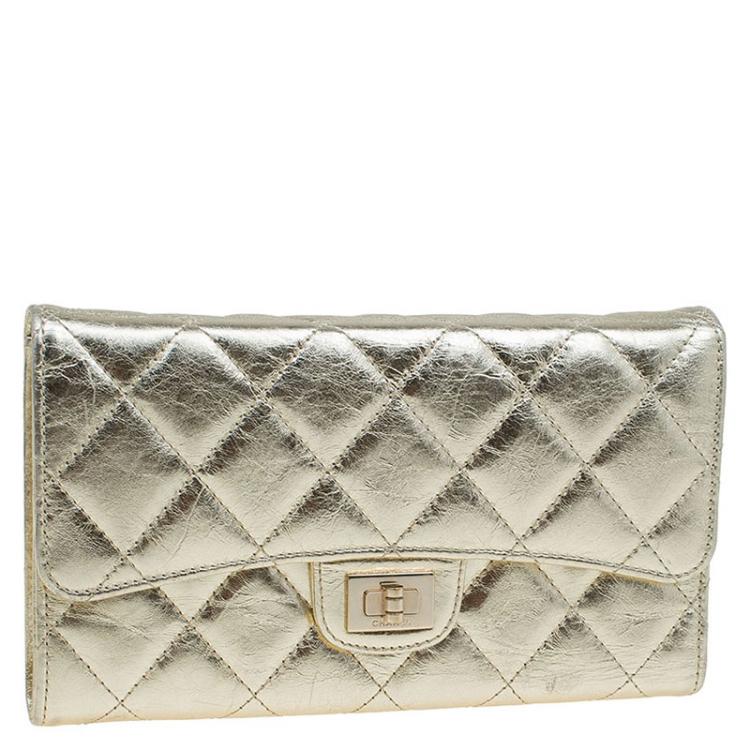 Pre Owned Chanel Gold Quilted Leather Reissue Trifold Wallet