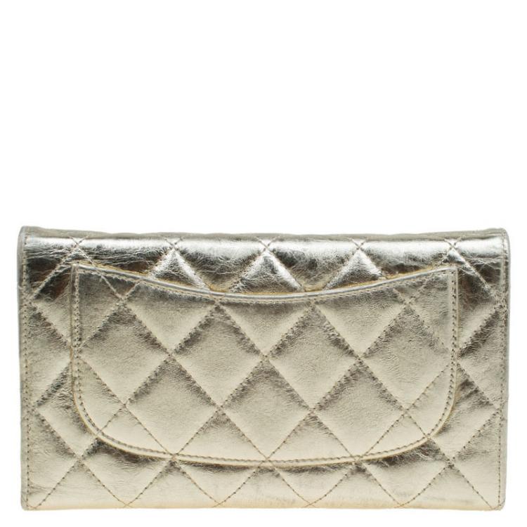 Pre Owned Chanel Gold Quilted Leather Reissue Trifold Wallet