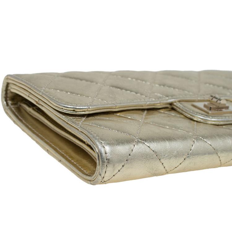 Pre Owned Chanel Gold Quilted Leather Reissue Trifold Wallet