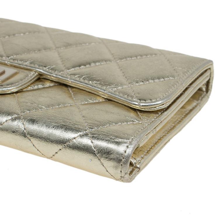 Pre Owned Chanel Gold Quilted Leather Reissue Trifold Wallet