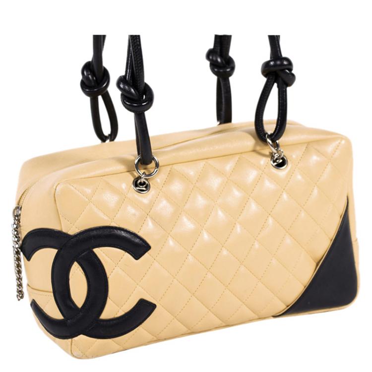 مملوكة مسبقًا Chanel Beige/Black Quilted Leather Large Ligne Bowler Bag