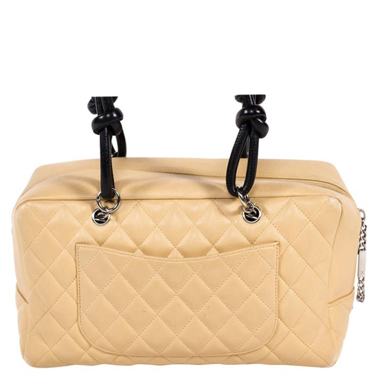 مملوكة مسبقًا Chanel Beige/Black Quilted Leather Large Ligne Bowler Bag