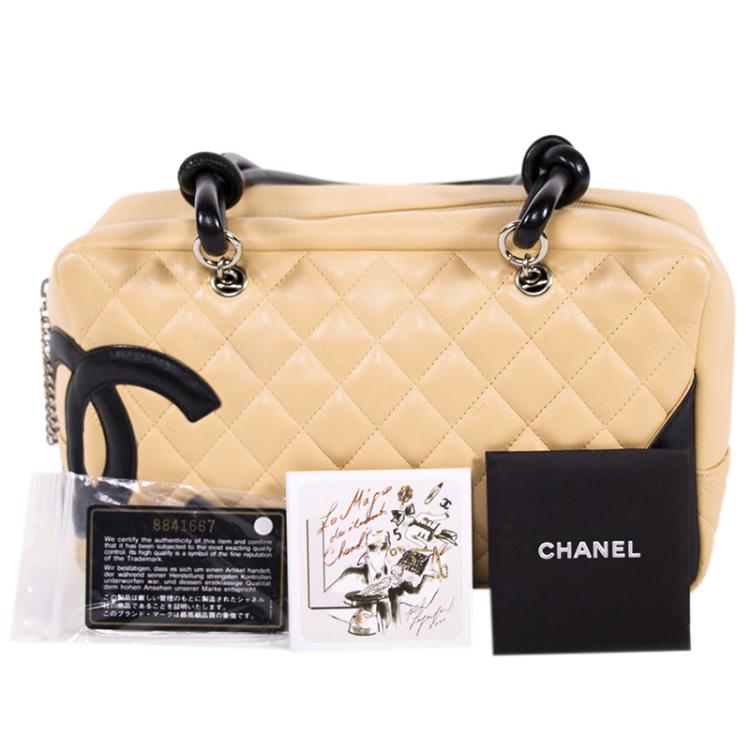 مملوكة مسبقًا Chanel Beige/Black Quilted Leather Large Ligne Bowler Bag