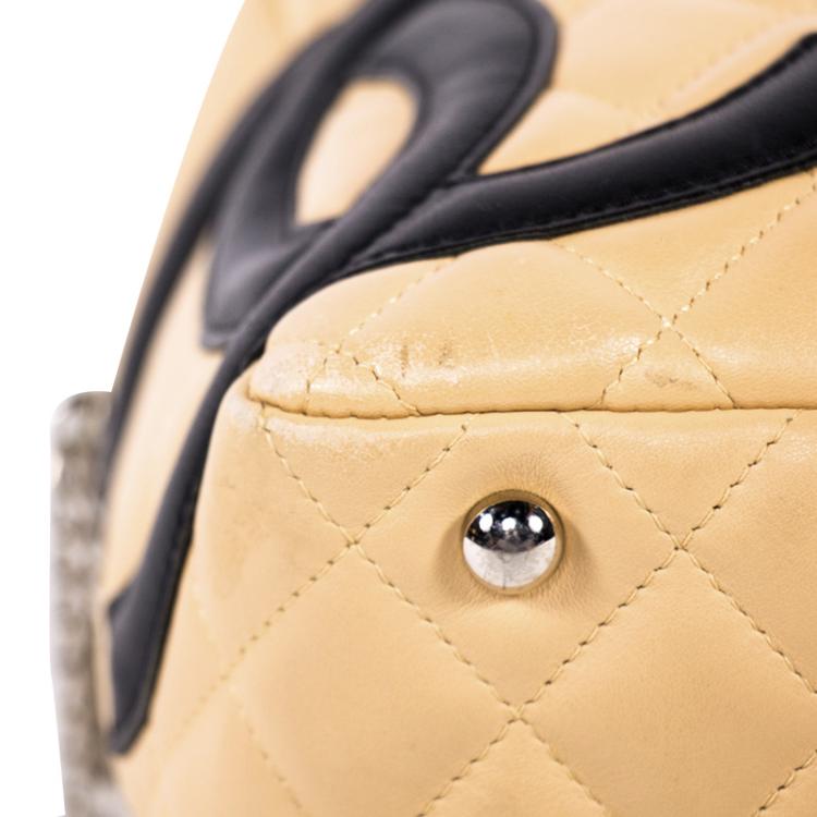 مملوكة مسبقًا Chanel Beige/Black Quilted Leather Large Ligne Bowler Bag