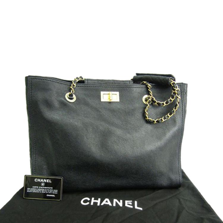 Pre Owned Chanel Black Caviar Leather Reissue Large Shopper Tote