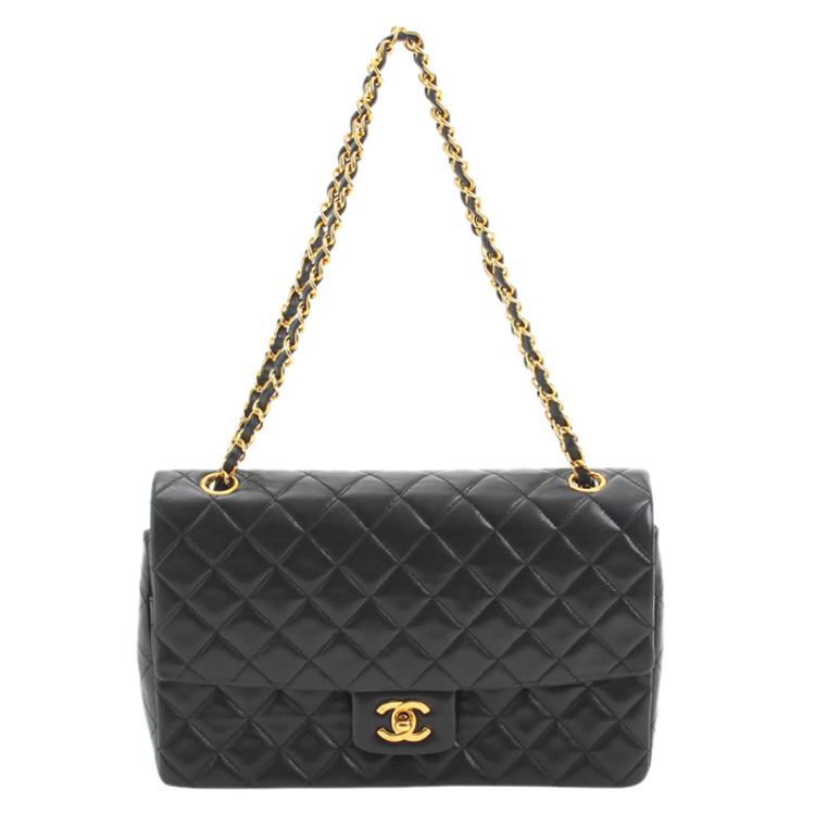 Pre Owned Chanel Black Quilted Lambskin Classic Single Flap Bag