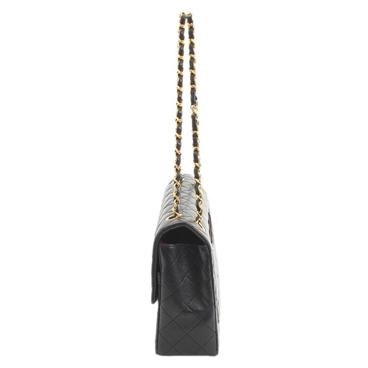 Pre Owned Chanel Black Quilted Lambskin Classic Single Flap Bag