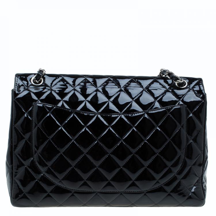 Pre Owned Chanel Black Quilted Patent Leather Maxi Classic Single Flap Bag