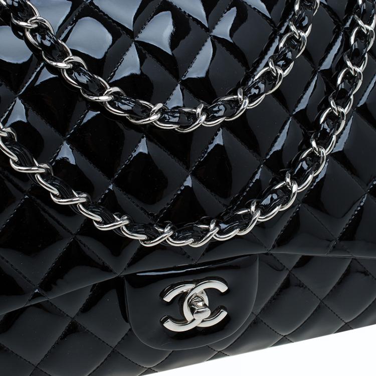 Pre Owned Chanel Black Quilted Patent Leather Maxi Classic Single Flap Bag