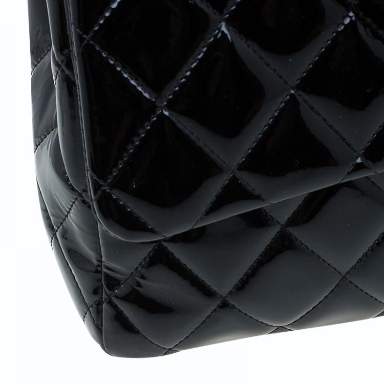 Pre Owned Chanel Black Quilted Patent Leather Maxi Classic Single Flap Bag