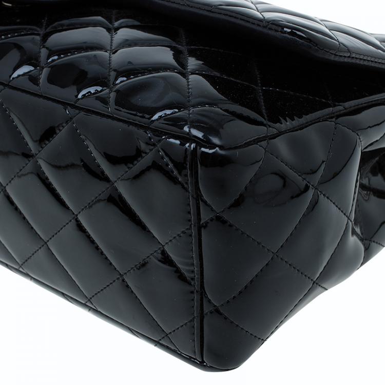 Pre Owned Chanel Black Quilted Patent Leather Maxi Classic Single Flap Bag