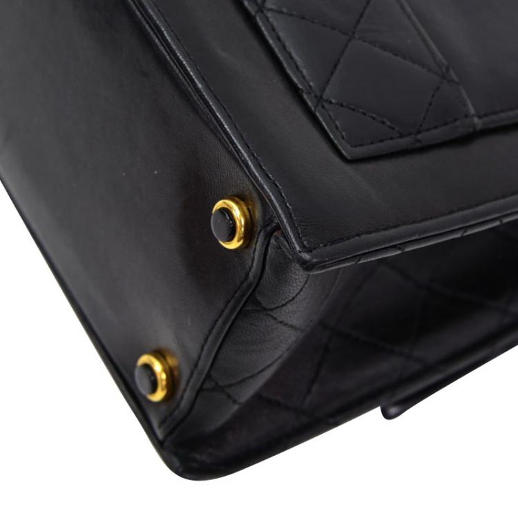 Pre Owned Chanel Black Lambskin Vintage Flap Bag